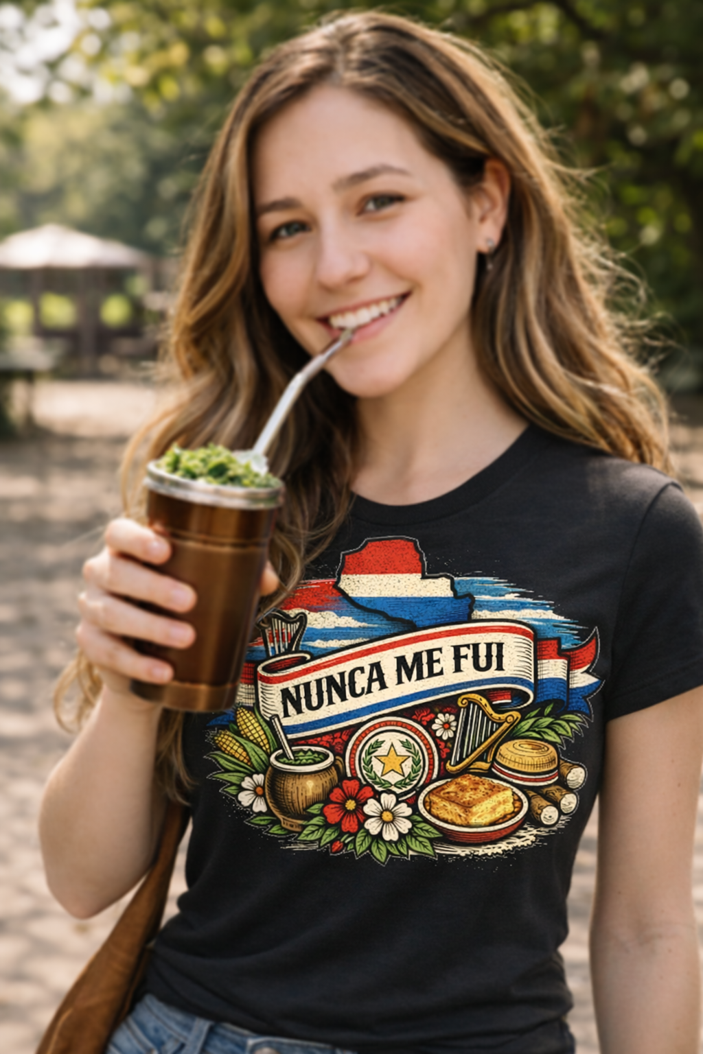 Chica paraguaya tomando tereré