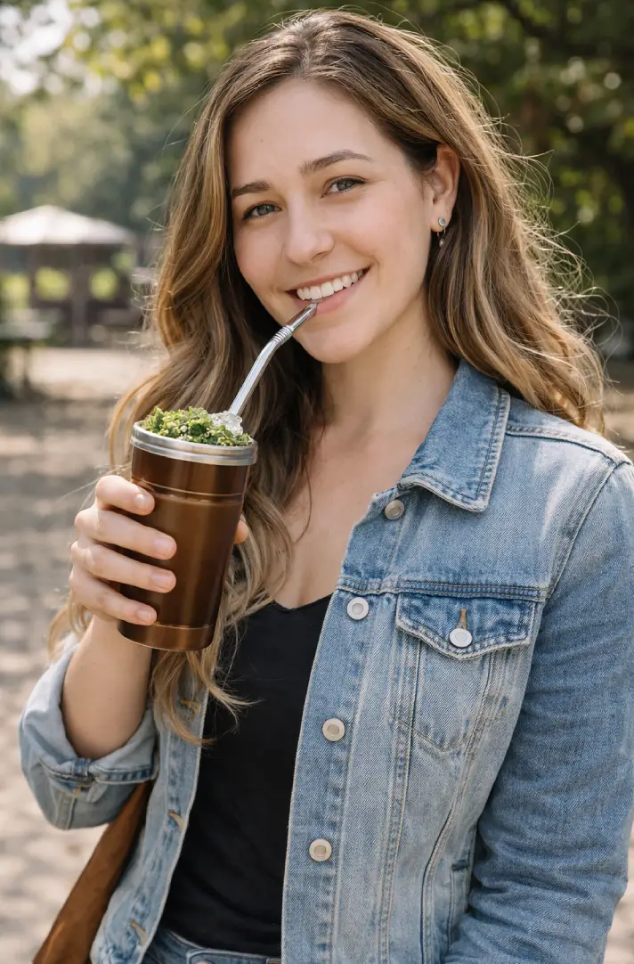 Chica paraguaya tomando tereré
